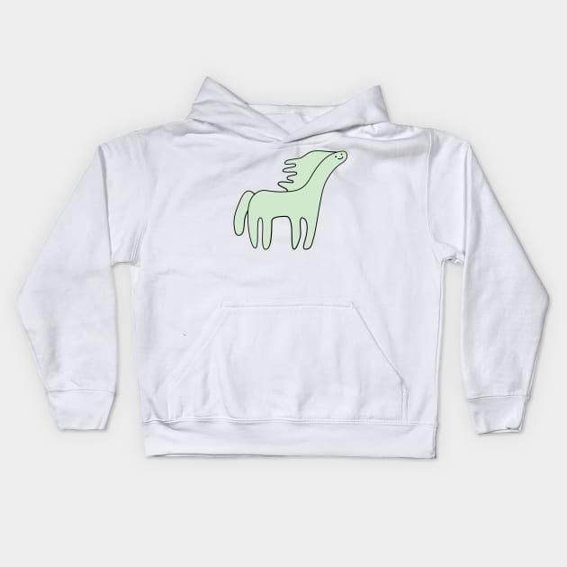 Cute Silly Simple Minimalist Pastel Green Horse Small Icon Kids Hoodie by Charredsky